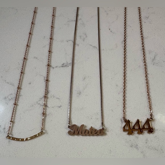 Rose Gold Mateo Nameplate Stacking Necklaces & Herringbone Bracelet - Picture 1 of 3